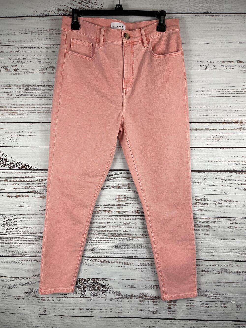 Loft Jeans Women's 28 Pink High Rise Slim Pockets Ankle Stretch Denim Pants
